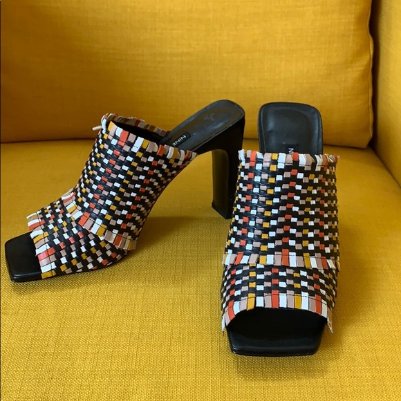 Nine West Shoes - black leather woven mules/slides sz 10